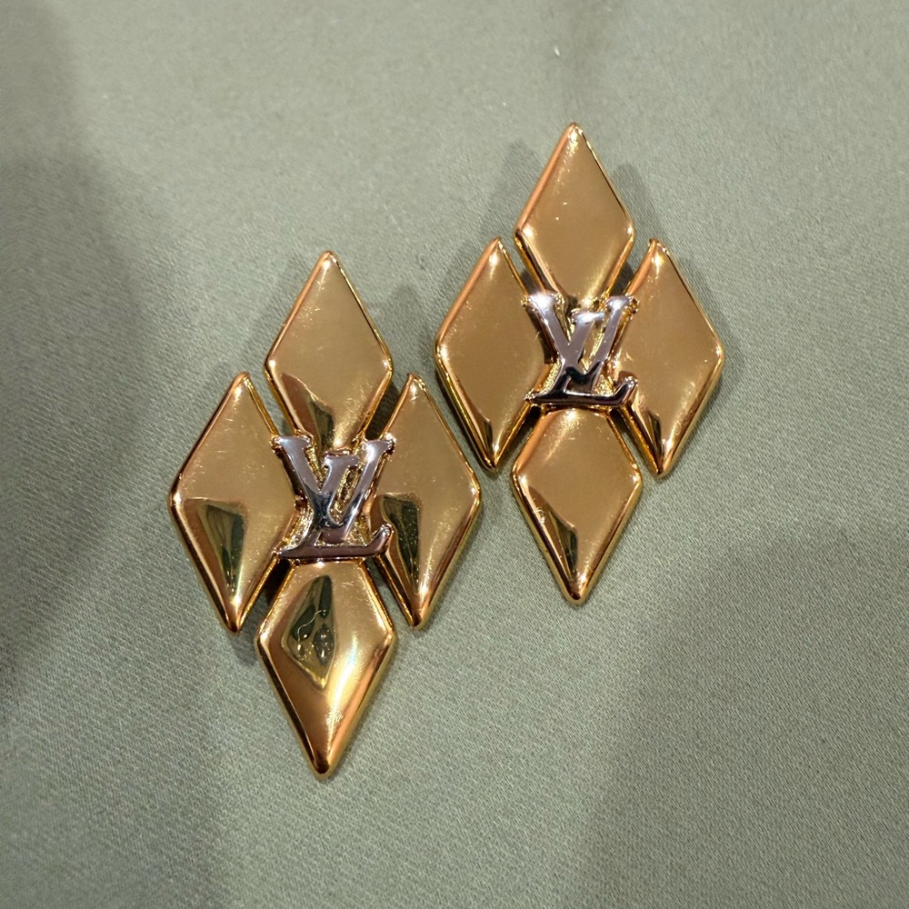 Gold Designer Logo Earrings